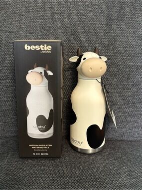 Bestie by asobu Cow-Shaped Insulated Water Bottle - Cream & Black